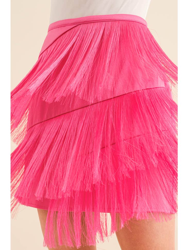 Tiered Fringe Mini Skirt - Hot Pink - Final Sale