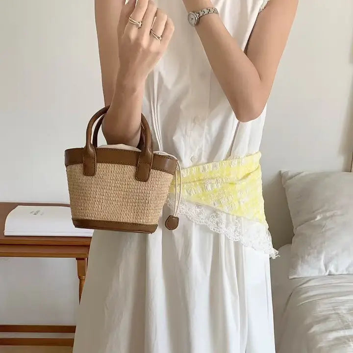 Mini Straw Tote - Brown