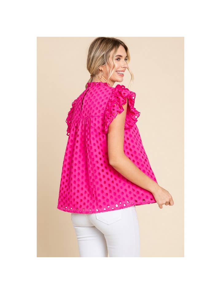 Eyelet Ruffle Top - Hot Pink