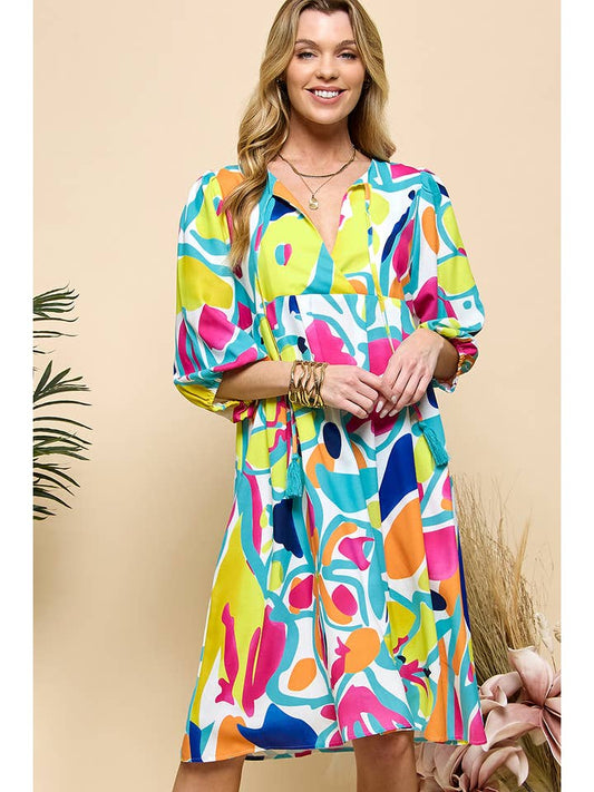 Balloon Sleeve Dress - Multi