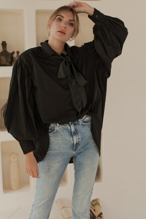 Merci Balloon Sleeve Oversized Shirt - Black