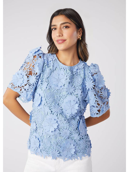 Marty Lace Top - Cornflower Blue