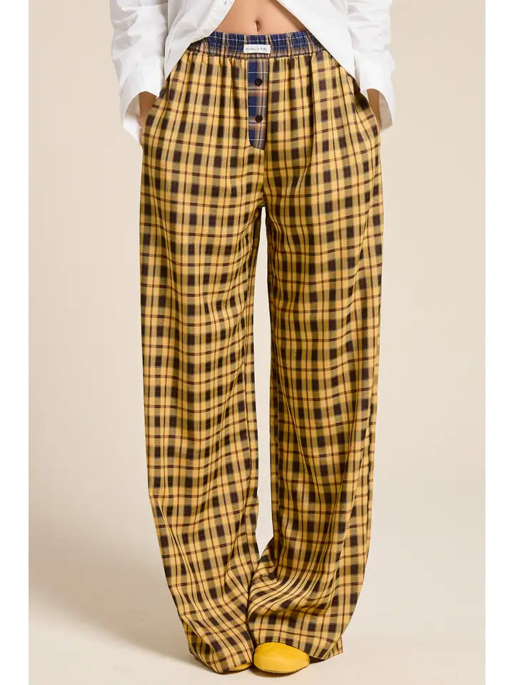 Plaid Boxer Pants - Mustard