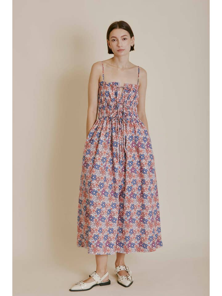 Bow Front Midi Dress - Pink/Blue