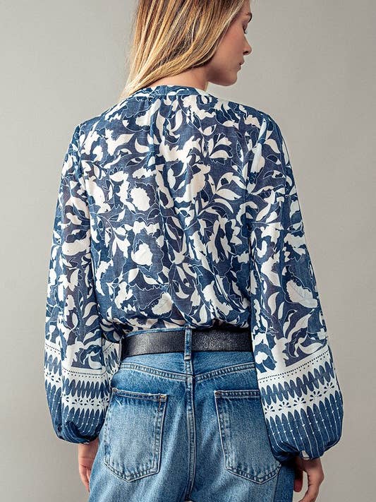 Floral Print Blouse - Blue