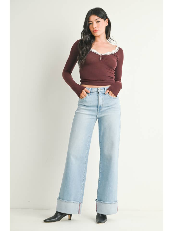 Cuffed Palazzo Jean - Light Denim