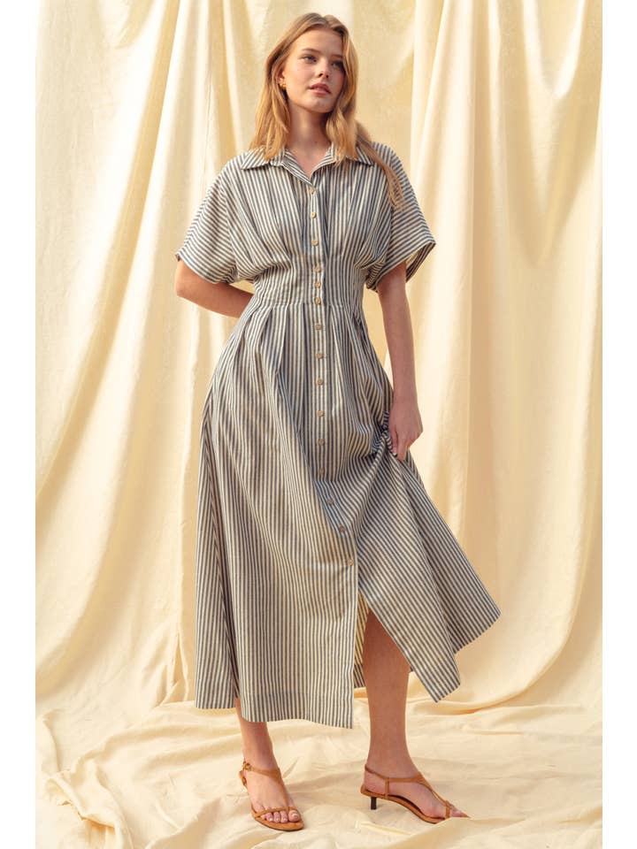Striped Shirt Dress - Navy Stripe