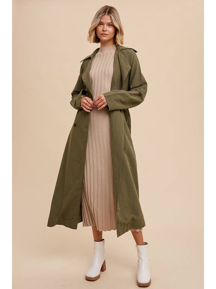 Long Line Trench Coat - Martini Olive