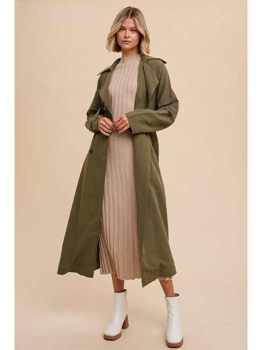 Long Line Trench Coat - Martini Olive