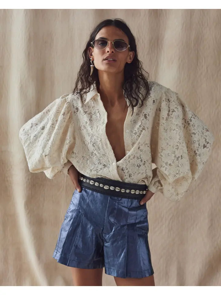 Claire Cotton Lace Shirt - Natural