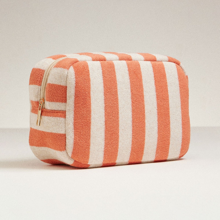 Striped Cosmetic Pouch - Coral