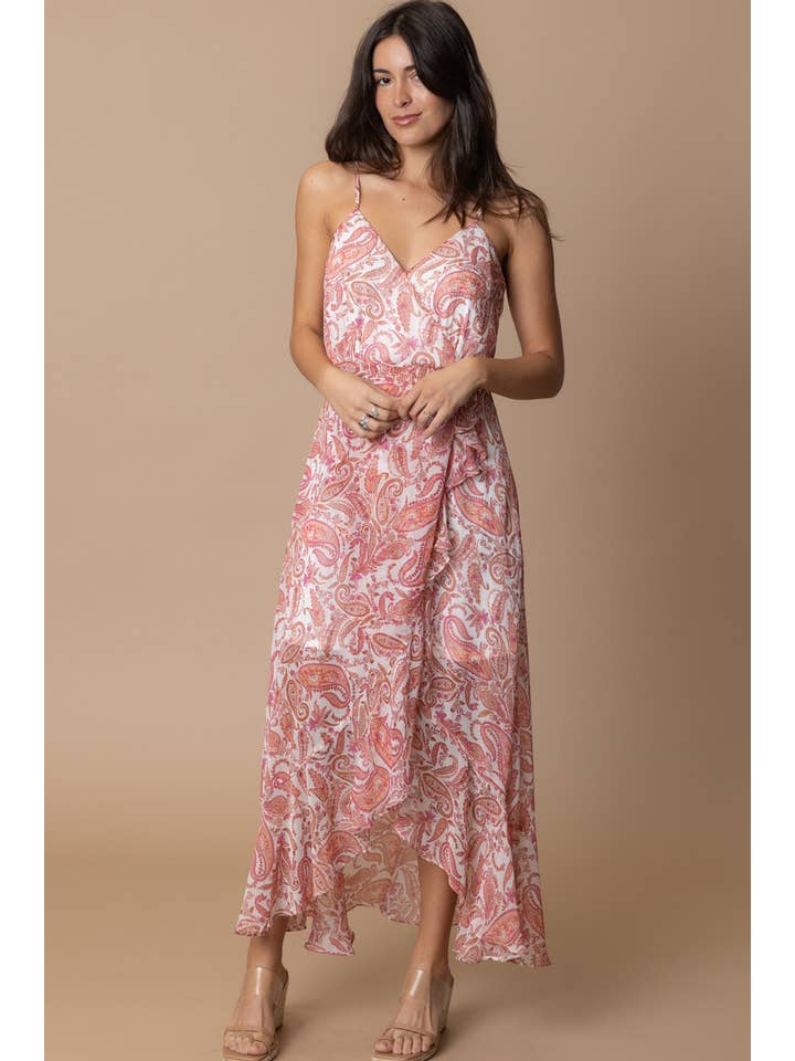 Paisley Midi Dress - Peach Multi Color