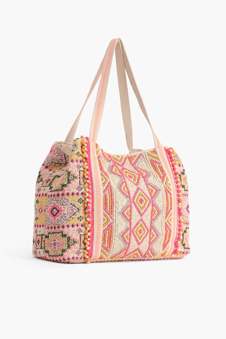 Elegant Pink Aztec Embellished Tote