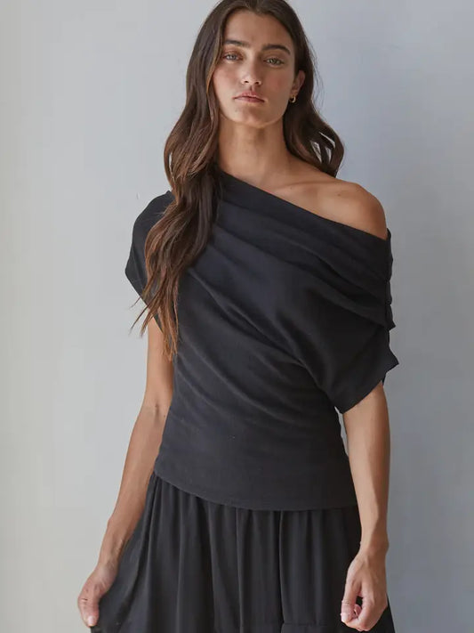 Off Shoulder Drape Top - Black