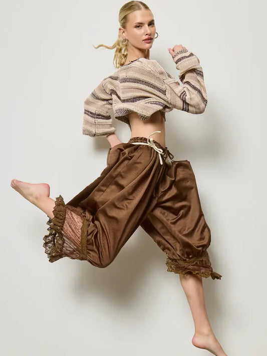 Lace Trim Bloomer Pants - Espresso