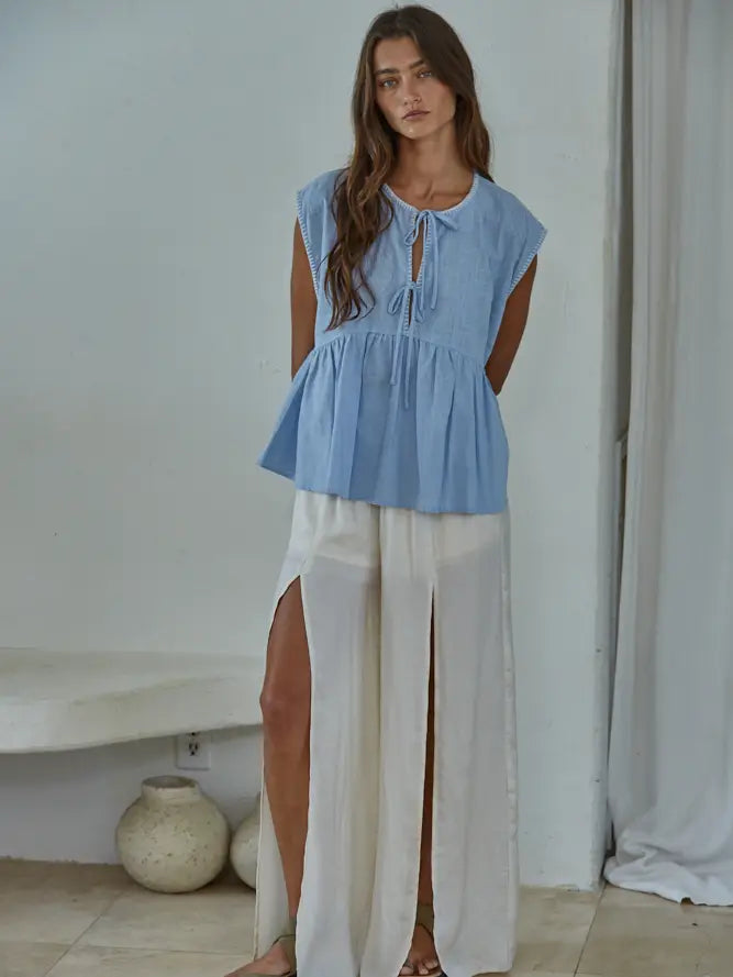 Sleeveless Baby Doll Top - Light Blue