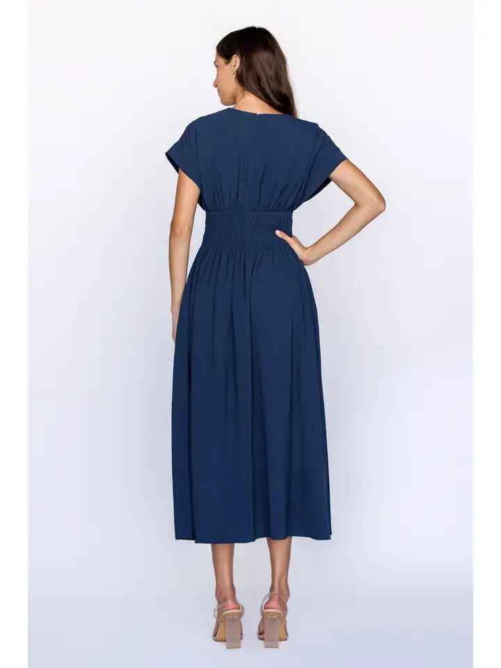 Smocked Waist Midi Dress - Dark Teal
