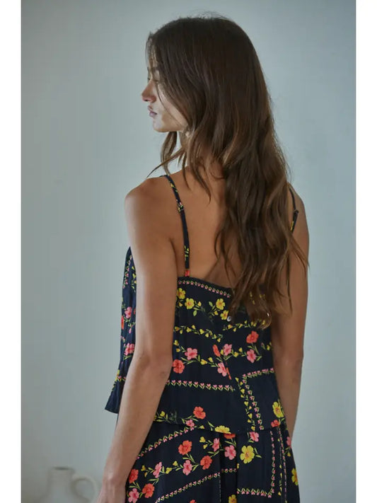 Floral Spaghetti Strap Top - Black Multi