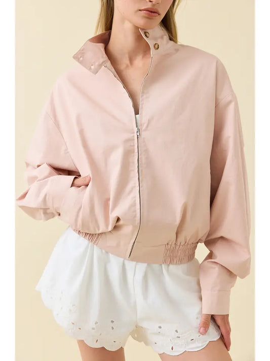 Stand Collar Zip Jacket - Light Pink
