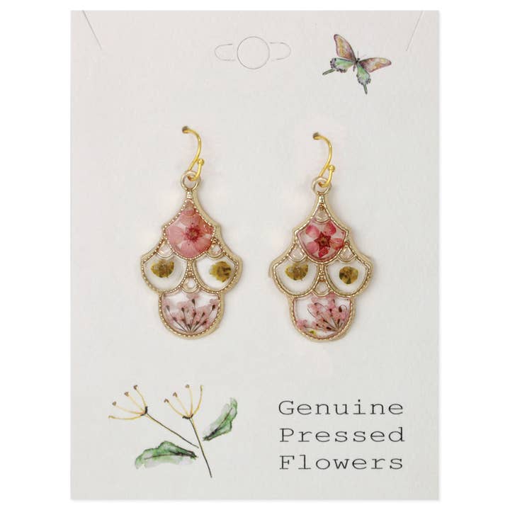 Dried Floral Earrings - Gold Chandelier