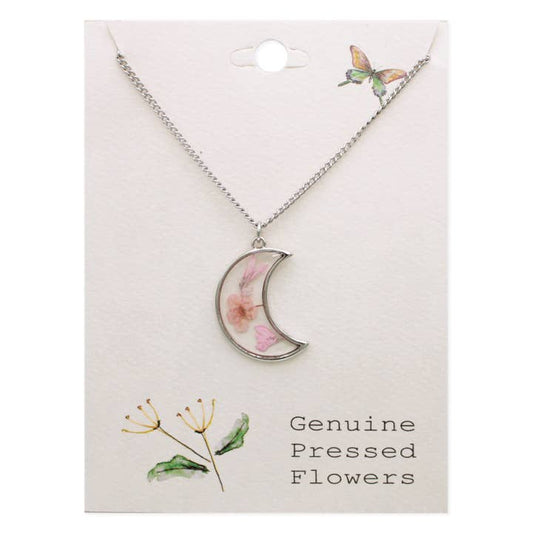 Dried Floral Necklace - Pink Silver Moon