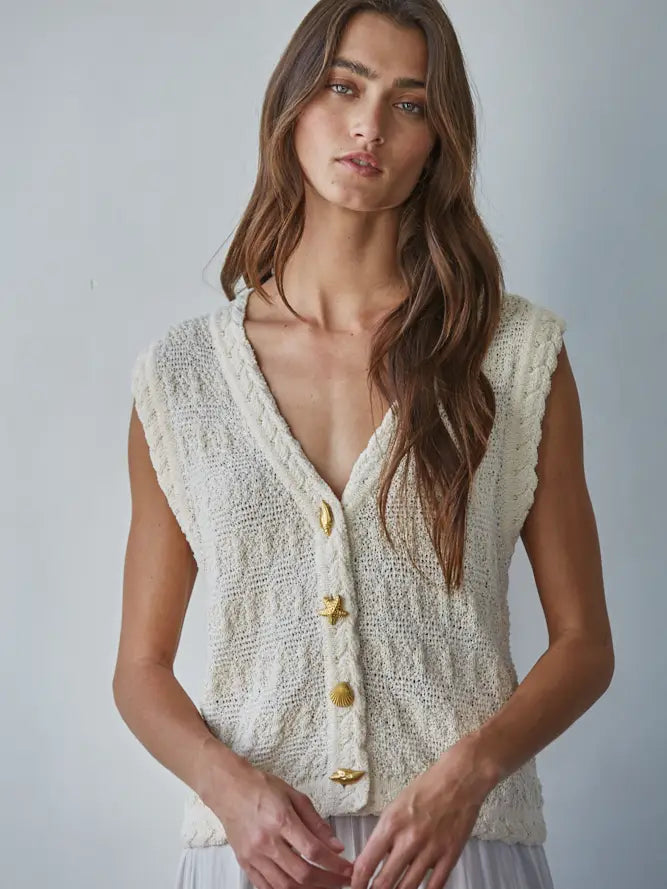Ocean Detail Sweater Vest - Natural