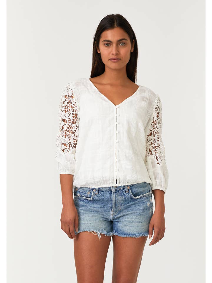 Lace Sleeve Top - White