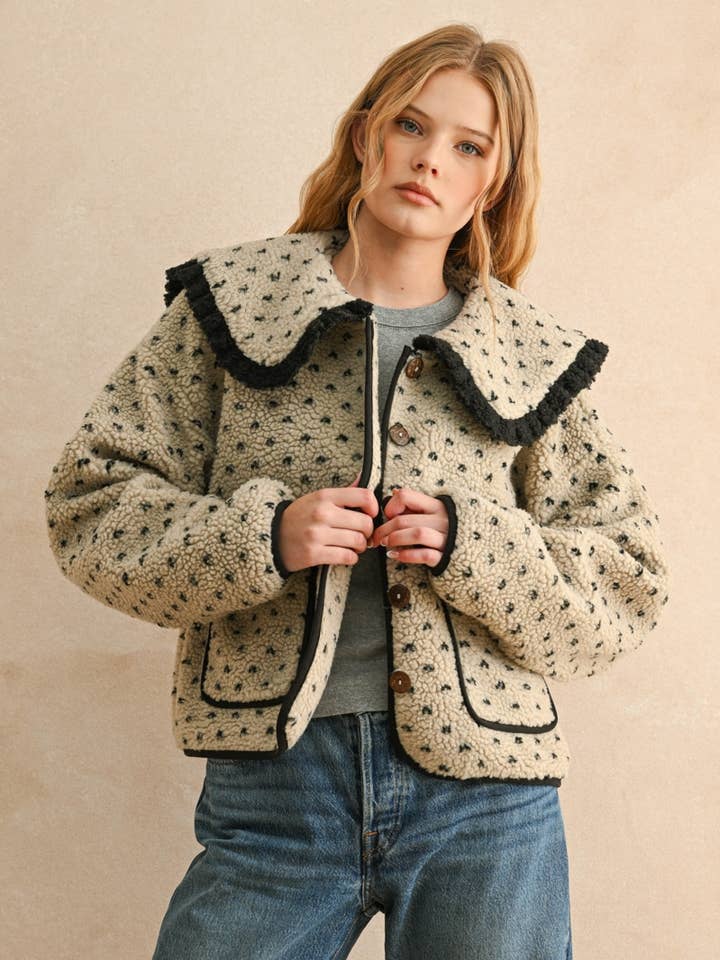 Sherpa Jacket with Collar - Stone/Black
