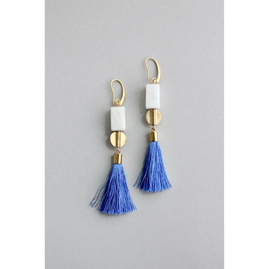White and Blue Tassel Earrings
