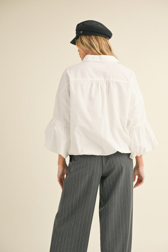 Bubble Sleeve Button Down - Off White