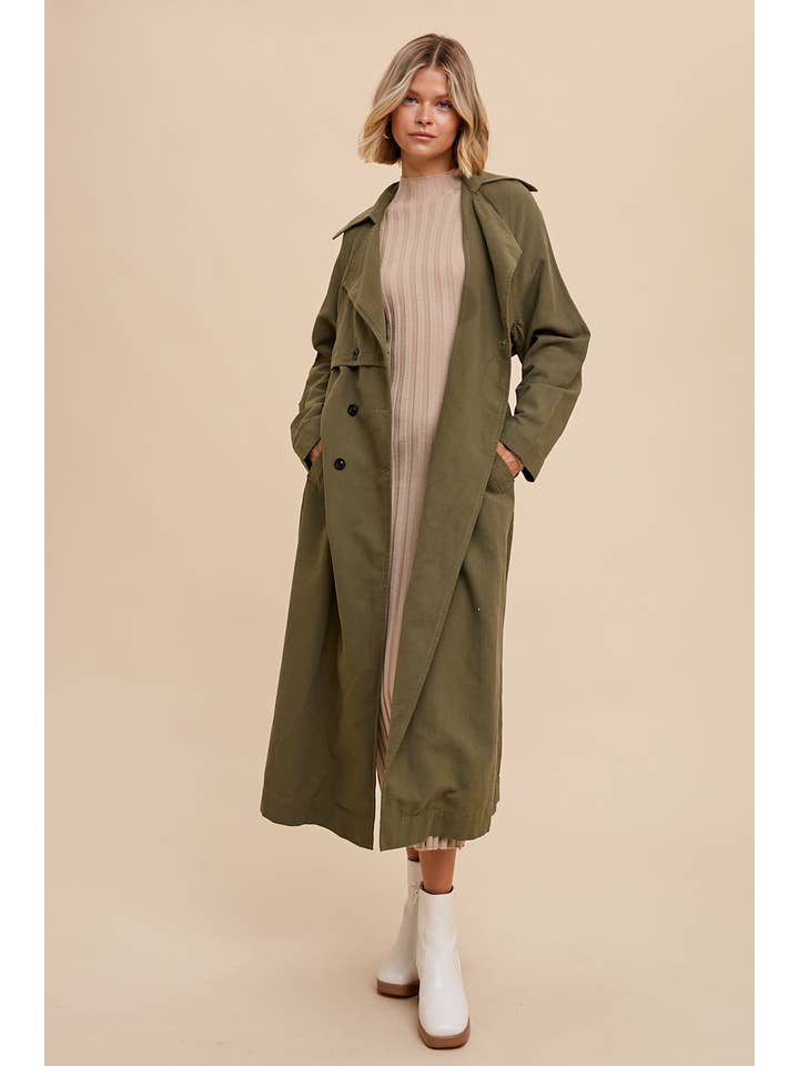 Long Line Trench Coat - Martini Olive