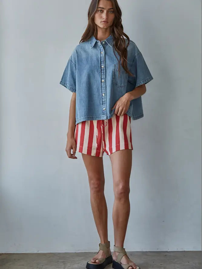 Chambray Denim Top - Blue