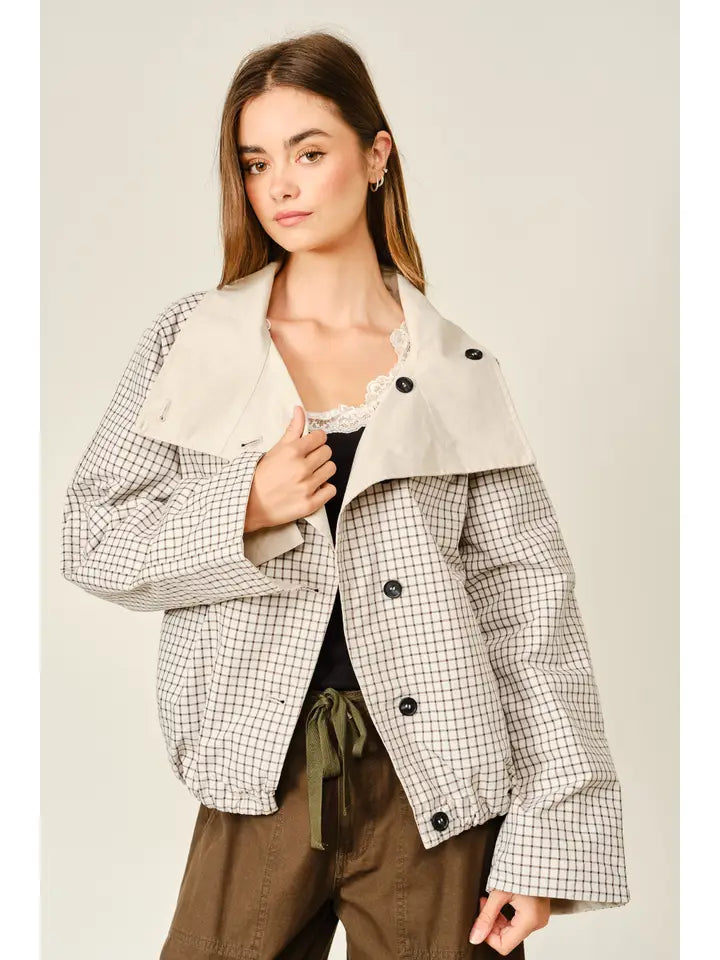Check Reversible Turtleneck Jacket - Beige