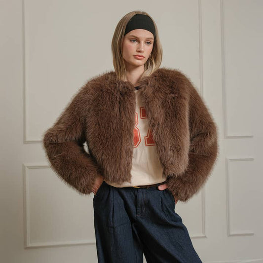 Faux Fur Short Jacket - Mocha