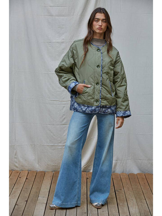 Quilted Bomber Jacket - Olive