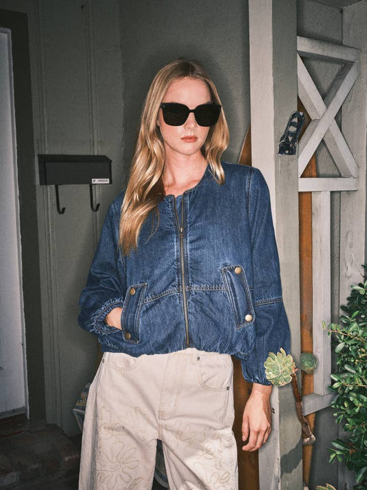 Denim Bubble Bomber Jacket - Dark Wash