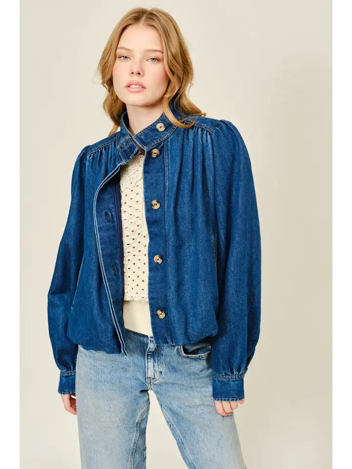 Bubble High Neck Jacket - Dark Denim