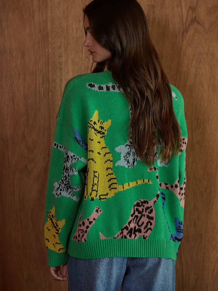 Animal Jacquard Pullover - Green Multi