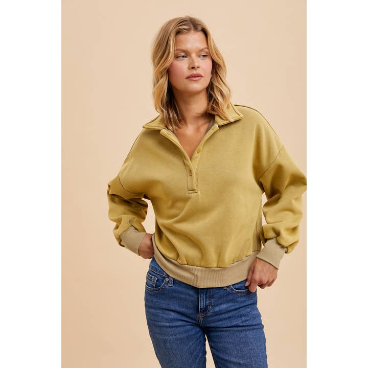 Cropped Polo Pullover - Light Olive