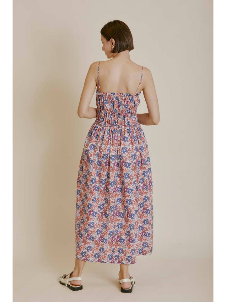 Bow Front Midi Dress - Pink/Blue