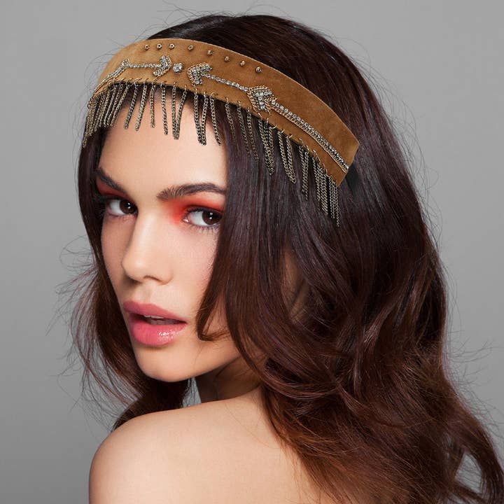 Faux Suede Beaded Headband - Arrow