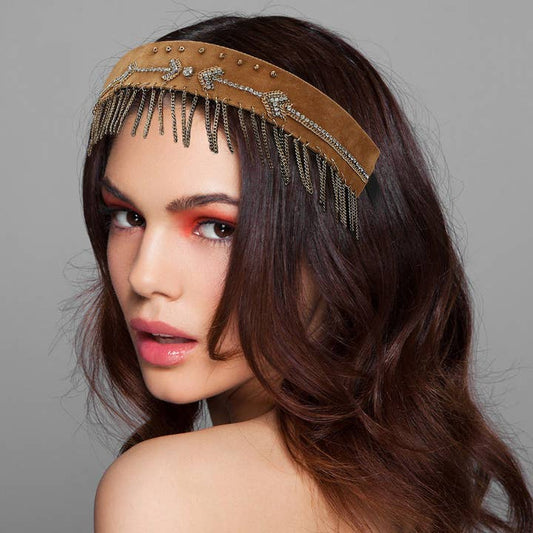 Faux Suede Beaded Headband - Arrow