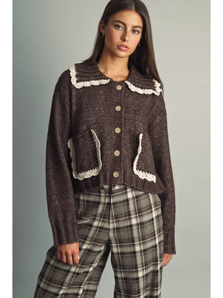 Cottage Button Front Sweater - Brown
