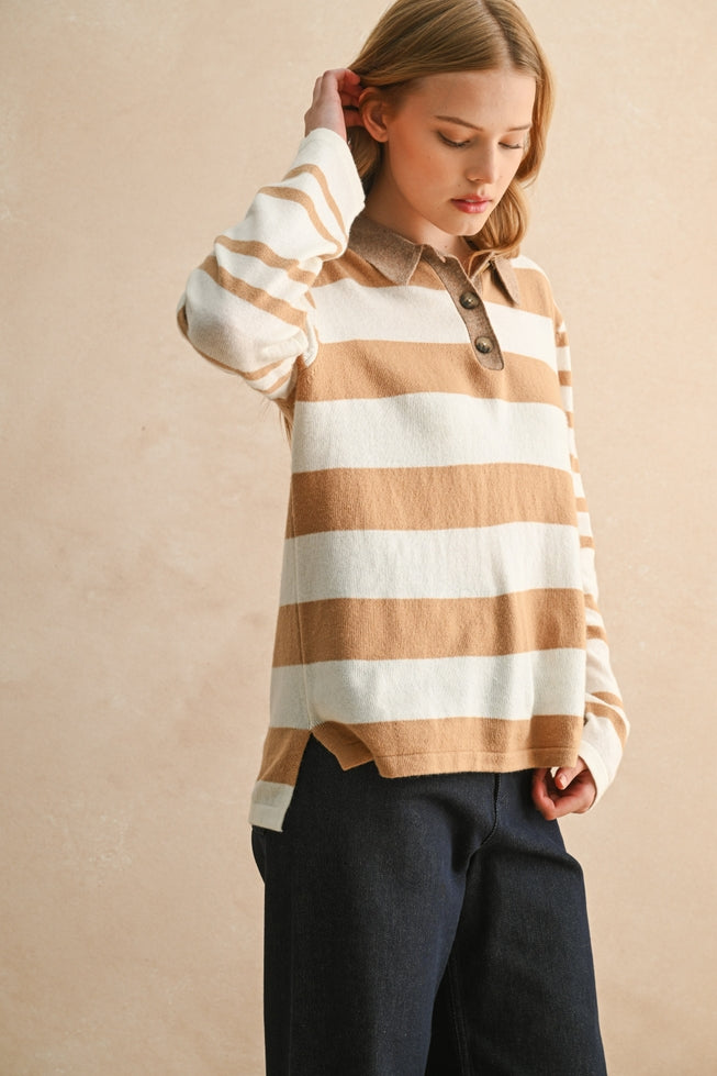 Classic Polo Shirt - Tan/White