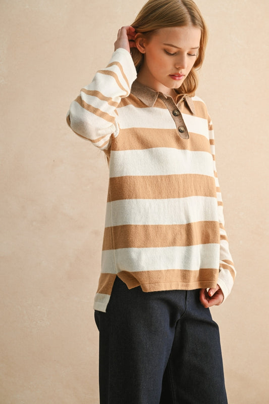 Classic Polo Shirt - Tan/White