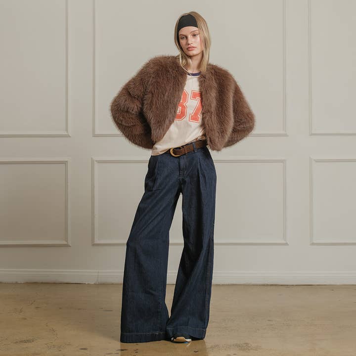 Faux Fur Short Jacket - Mocha