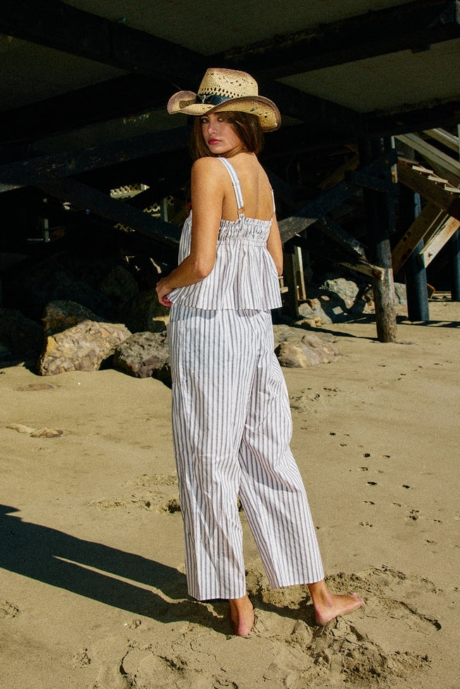 Contrast Drawstring Stripe Pants - White/Navy/Red