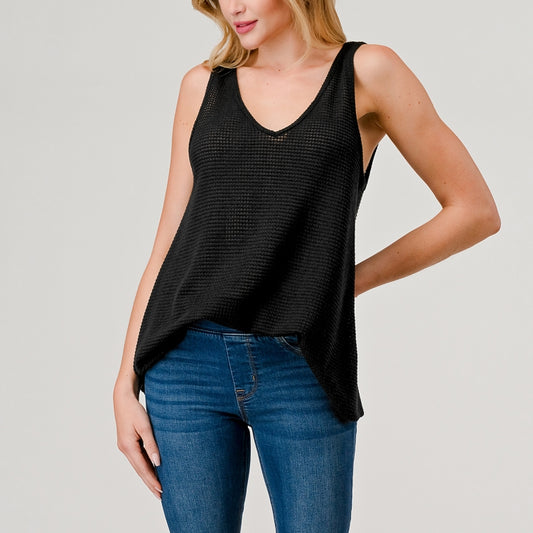 Knit V-Neck Tank - Black