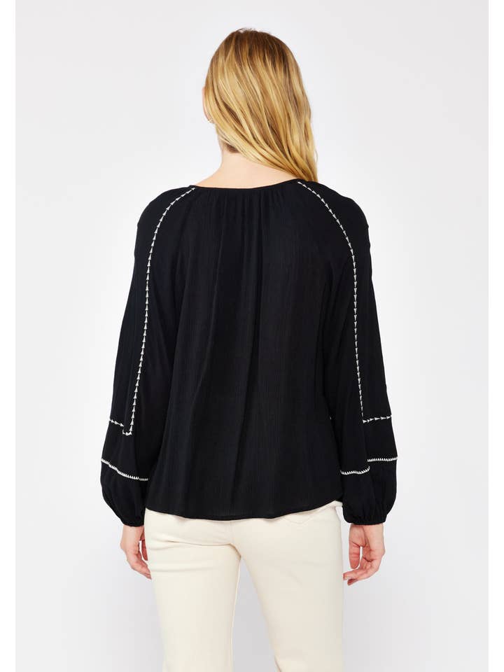 Embroidered Blouse - Black/Natural