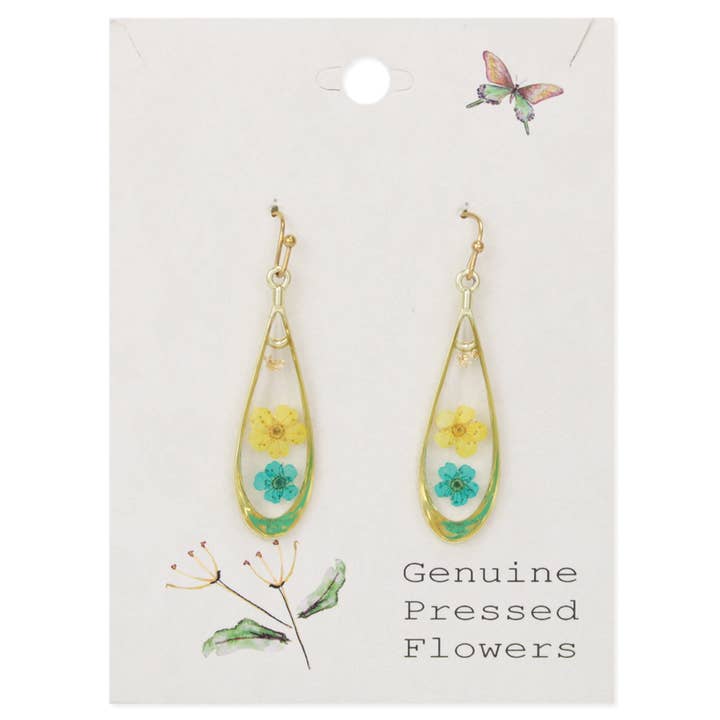 Dried Floral Earrings - Yellow Teardrop